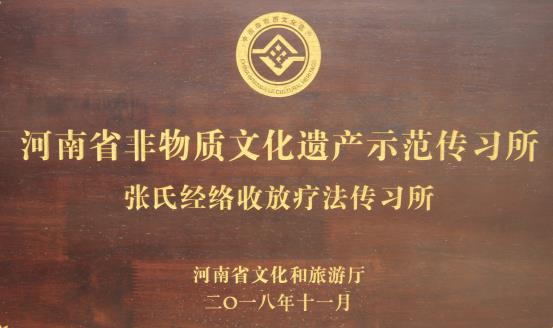 72018年11月，张氏经络收放疗法传习所被河南省文化和旅游厅授予“河南省非物质文化遗产示范传习所”。