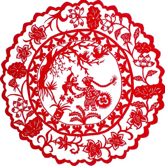 李爱荣的剪纸作品《童年》